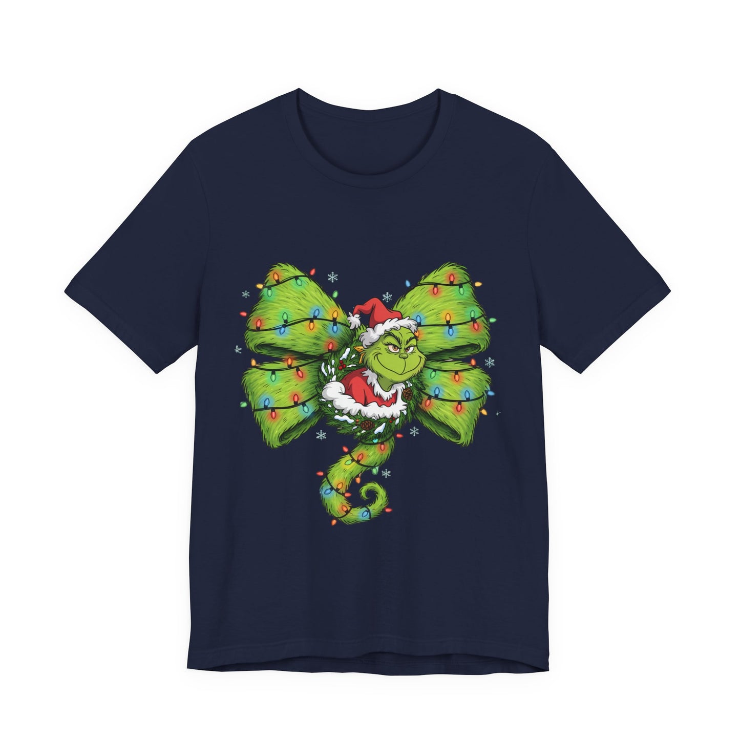 Grinch Holiday Bow T-Shirt — Festive Christmas Lights Design