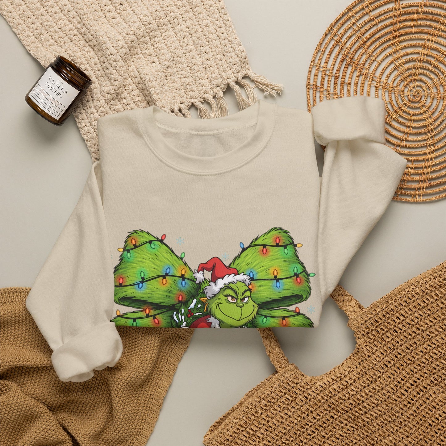 Grinch Christmas Bow Sweatshirt – Funny Holiday Crewneck