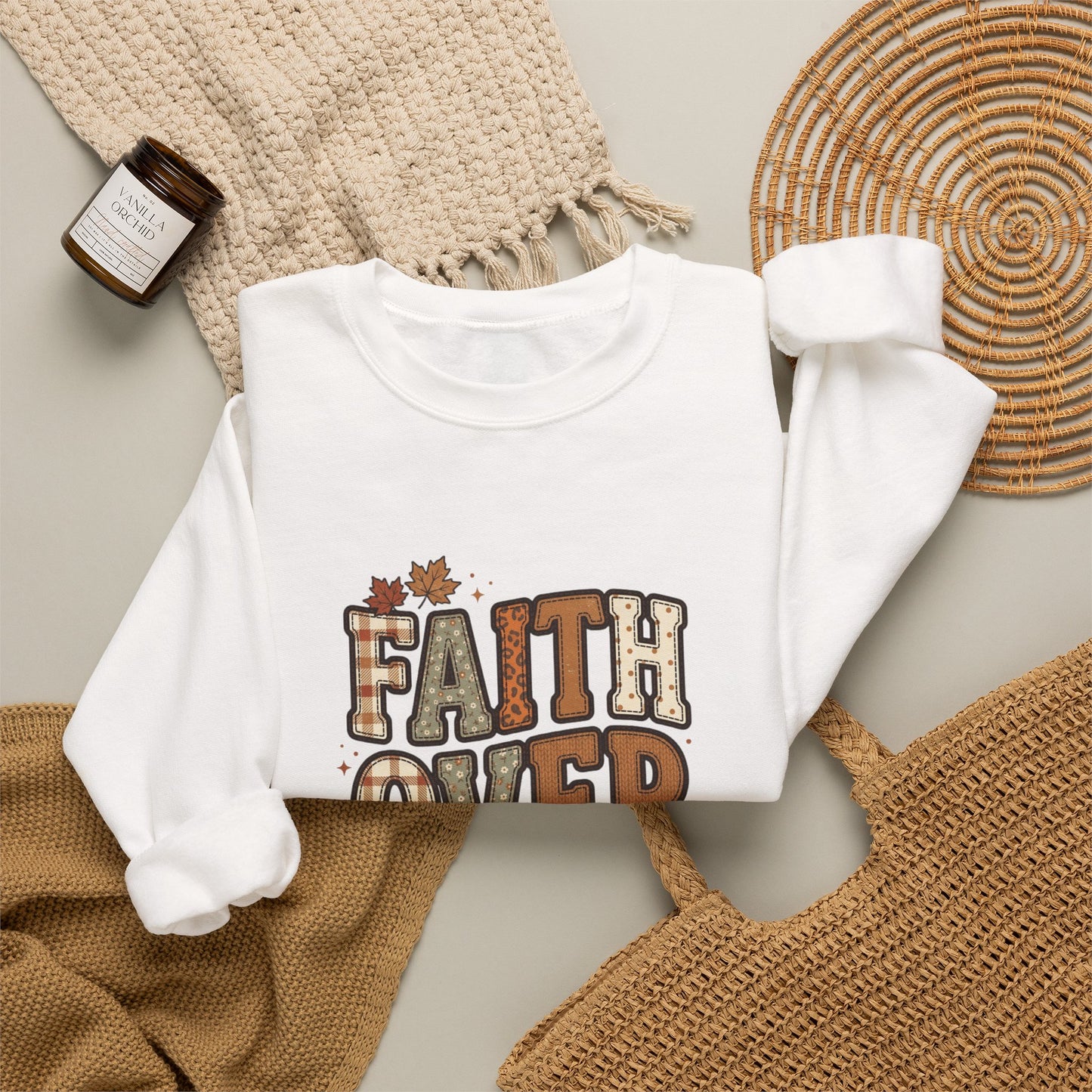 Faith Over Fear Sweatshirt | Christian Autumn, 2 Tim 1:7, Fall Leaves
