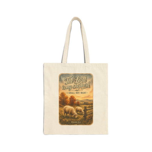 Psalm 23 Shepherd Scene Tote | Christian Autumn, Fall Leaves Canvas