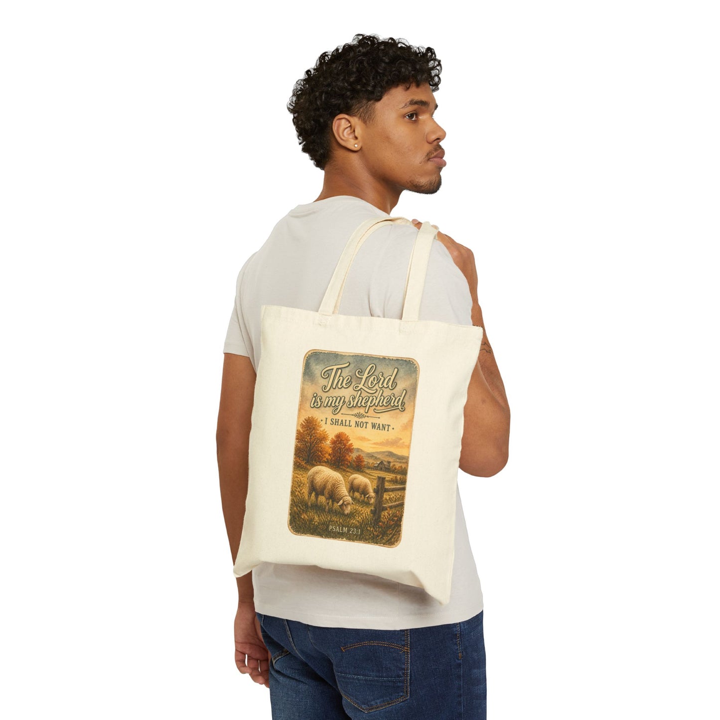 Psalm 23 Shepherd Scene Tote | Christian Autumn, Fall Leaves Canvas