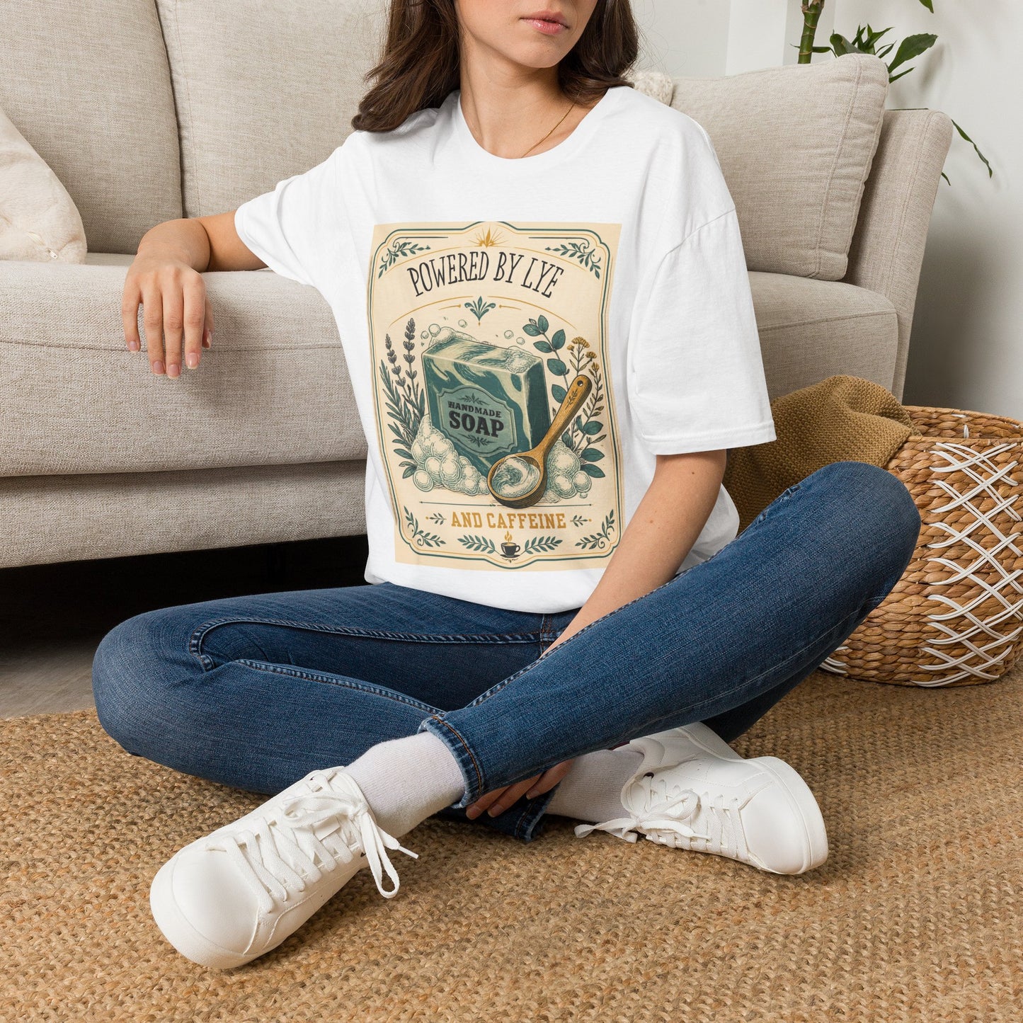 T-Shirt — "Powered by Lye" Vintage Soap Bar Graphic Tee-Work/Hobby