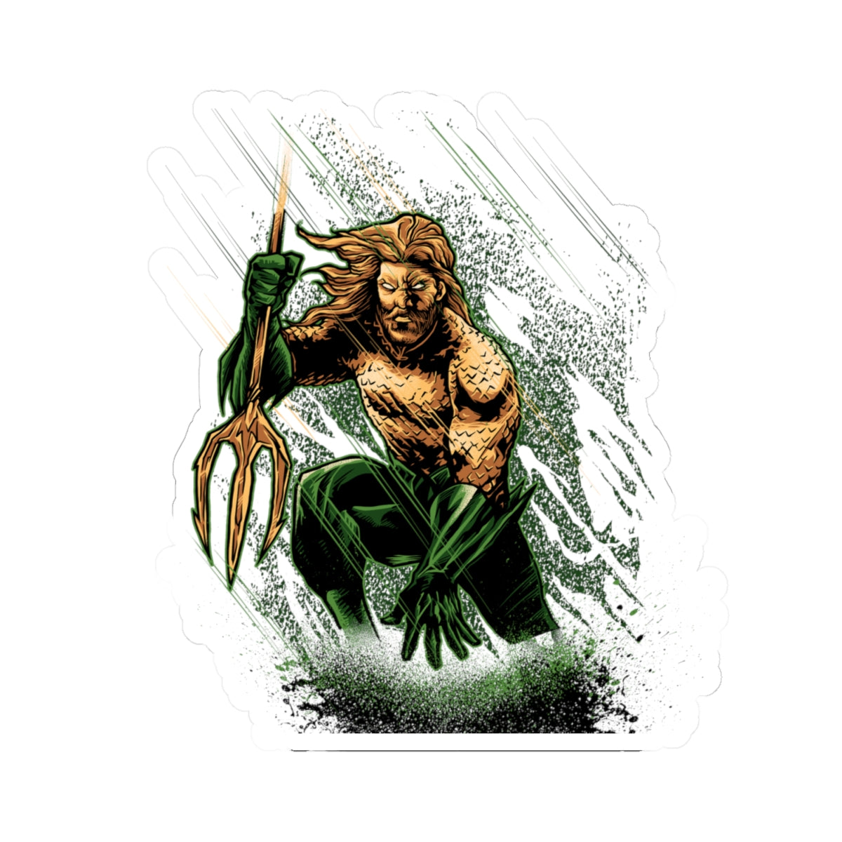 Aquatic Warrior Kiss-Cut Sticker — Trident Pose Waterproof Decal