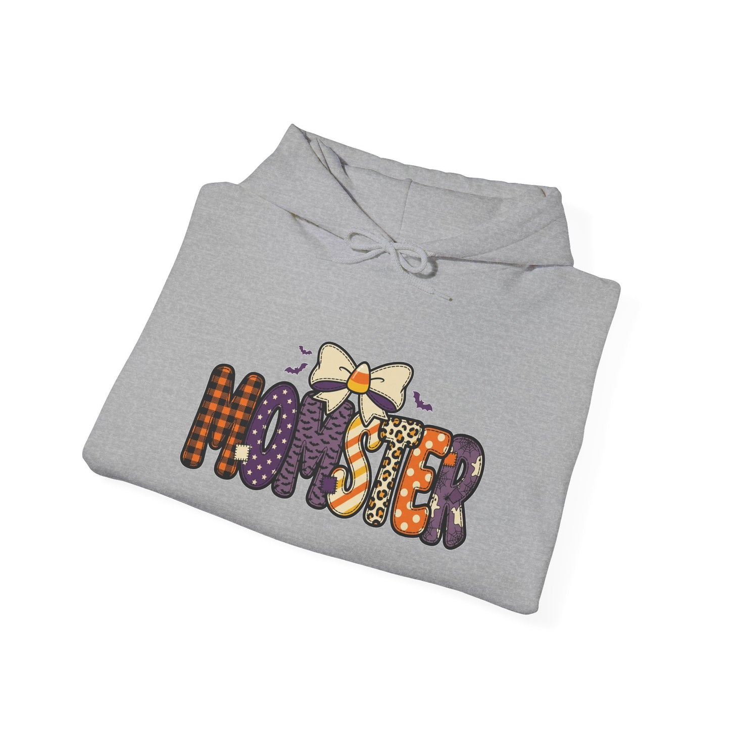 Momster Halloween Hoodie | purple orange spooky lettering, bats