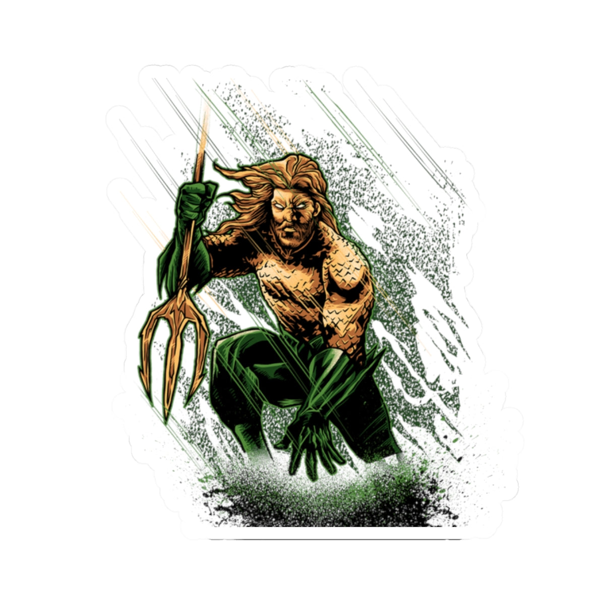 Aquatic Warrior Kiss-Cut Sticker — Trident Pose Waterproof Decal
