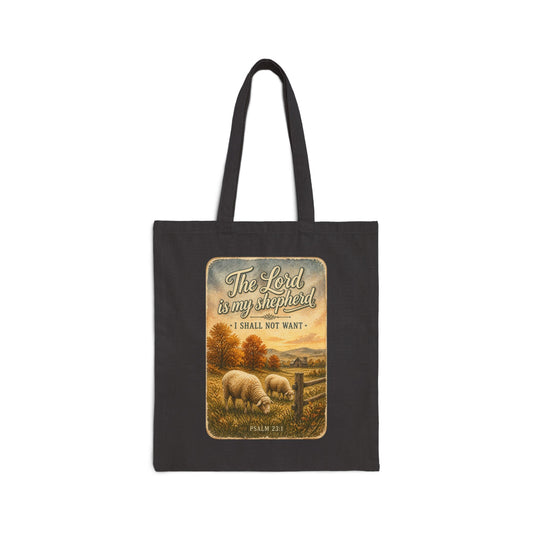 Psalm 23 Shepherd Scene Tote | Christian Autumn, Fall Leaves Canvas