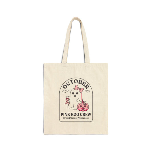 Pink Boo Crew Ghost Tote | Breast Cancer Awareness, October Ribbon