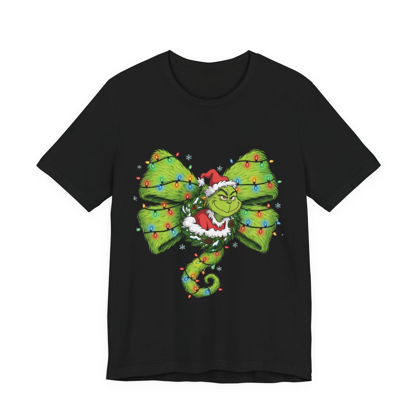 Grinch Holiday Bow T-Shirt — Festive Christmas Lights Design