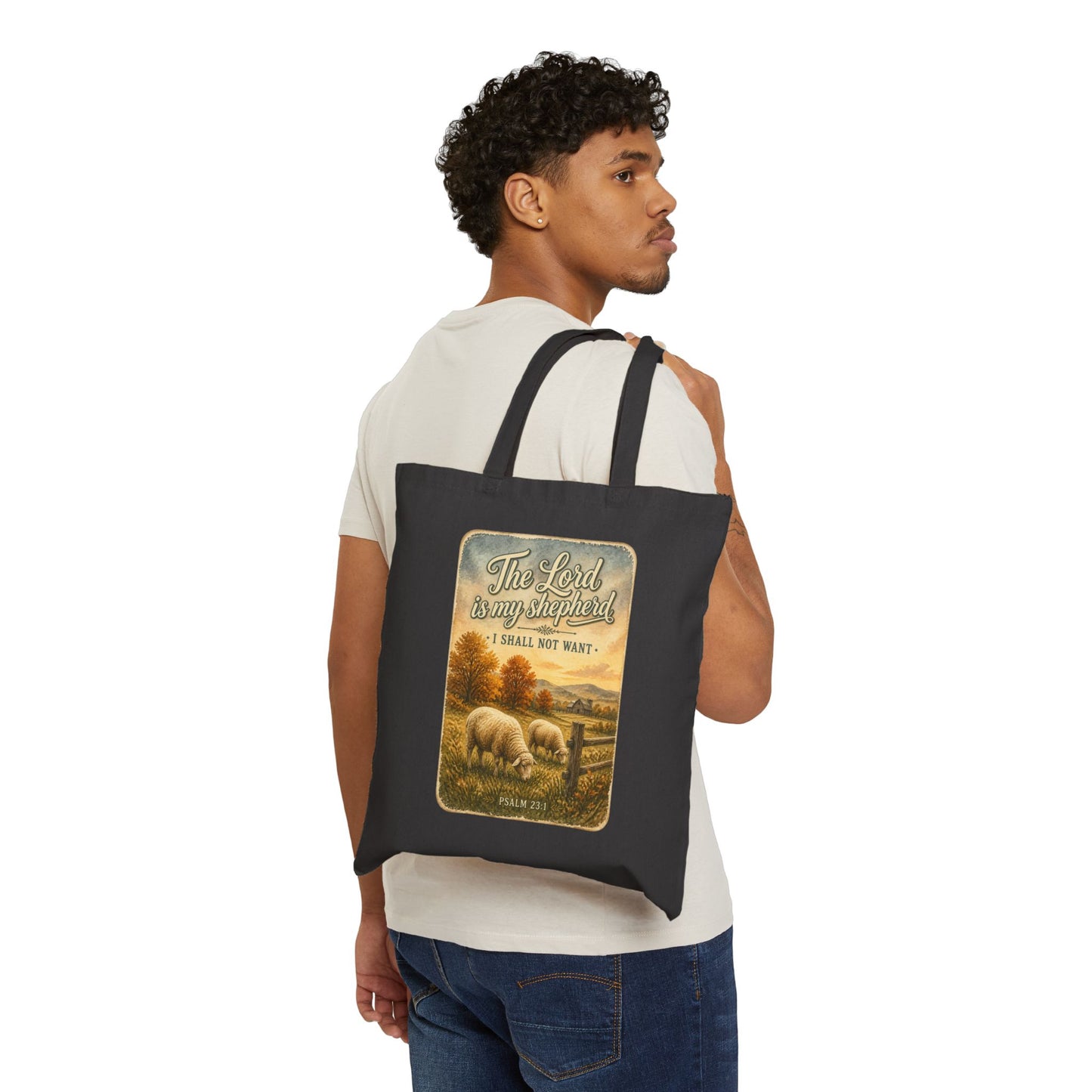 Psalm 23 Shepherd Scene Tote | Christian Autumn, Fall Leaves Canvas