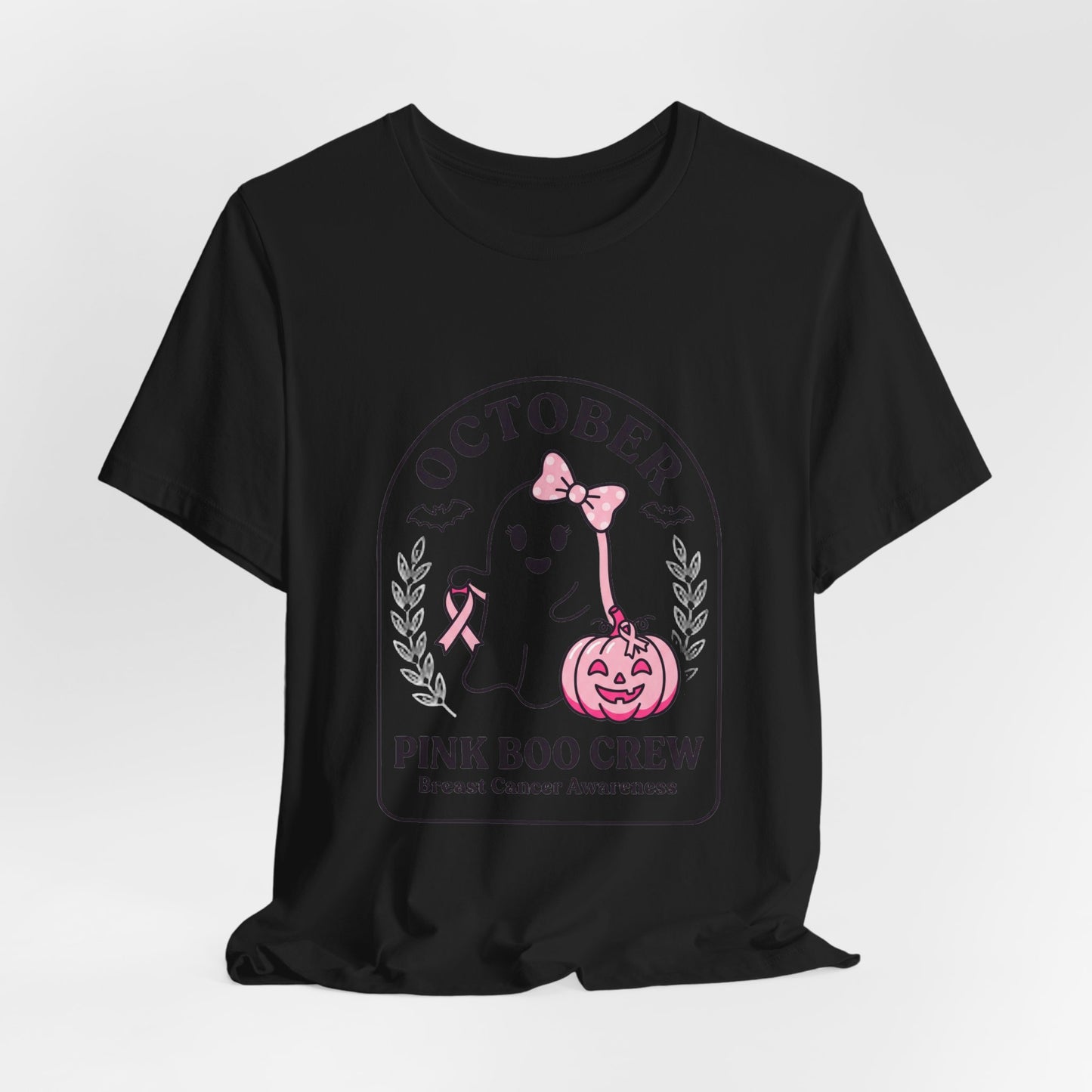 Pink Boo Crew Ghost Tee | Breast Cancer Awareness, October Ribbon