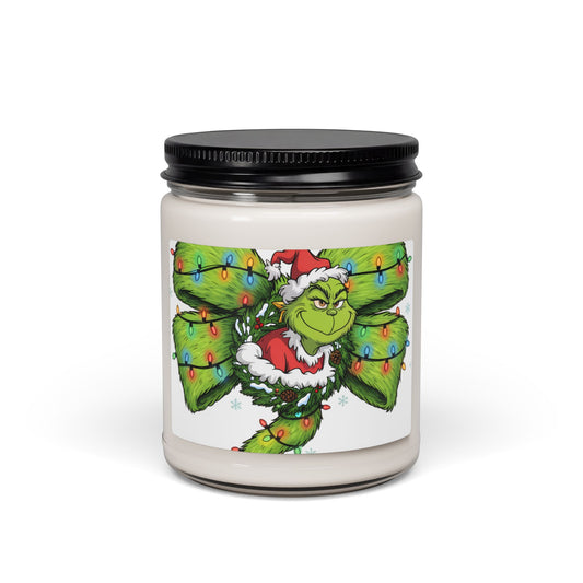 Grinch Christmas Soy Candle 9oz — Holiday Scented Jar Candle with Festive Lights